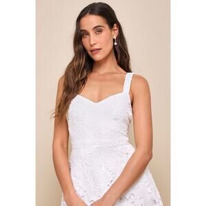 Lulus Divine Beauty White Lace Midi Dress With Pockets, Size XS